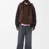 Hybride hoodie met ritssluiting van suède geitenleer en wolmix Hybride hoodie met ritssluiting van suède geitenleer en wolmix