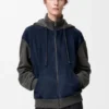 Hybride hoodie met ritssluiting van suède geitenleer en wolmix