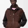 Hybride hoodie met ritssluiting van suède geitenleer en wolmix Hybride hoodie met ritssluiting van suède geitenleer en wolmix