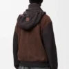 Hybride hoodie met ritssluiting van suède geitenleer en wolmix Hybride hoodie met ritssluiting van suède geitenleer en wolmix