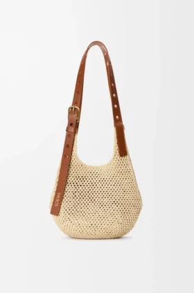 Kleine Punch Hole Hobo van raffia en kalfsleer Kleine Punch Hole Hobo van raffia en kalfsleer