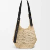 Kleine Punch Hole Hobo van raffia en kalfsleer Kleine Punch Hole Hobo van raffia en kalfsleer