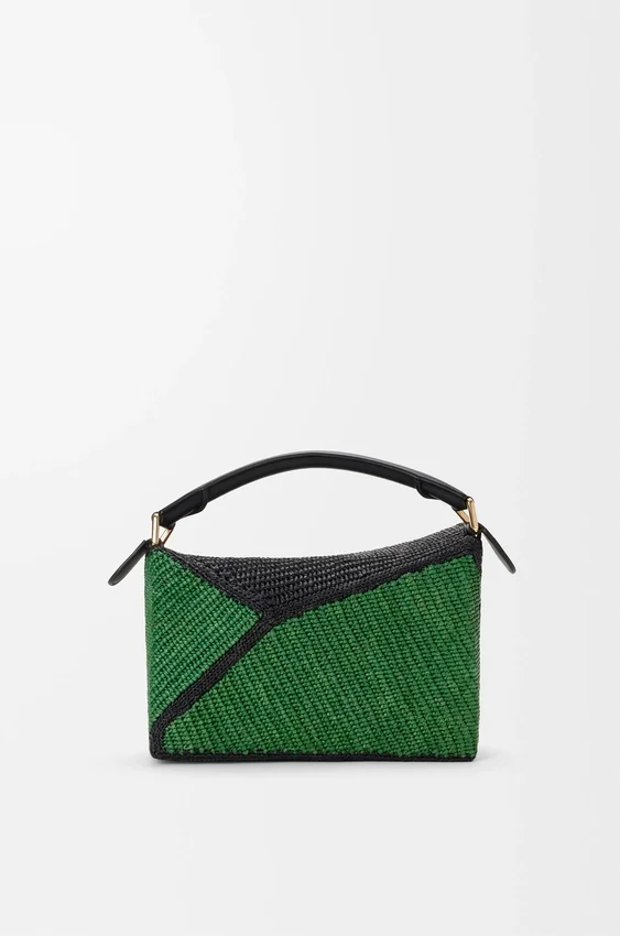 Kleine Puzzle Edge-tas van raffia en kalfsleer Kleine Puzzle Edge-tas van raffia en kalfsleer