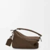 Kleine, vederlichte Puzzle-tas van genobbelde nubuck