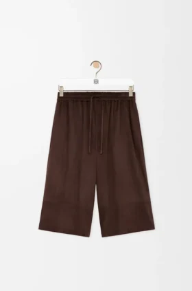 Korte broek met trekkoord van suède geitenleer