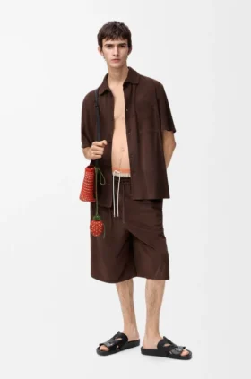 Korte broek met trekkoord van suède geitenleer