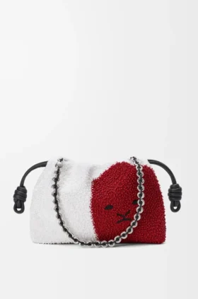 Medium Flamenco Purse met leeuwenkralen van canvas met kralen en kalfsleer