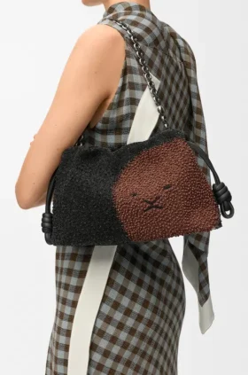 Medium Flamenco Purse met leeuwenkralen van canvas met kralen en kalfsleer