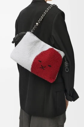 Medium Flamenco Purse met leeuwenkralen van canvas met kralen en kalfsleer