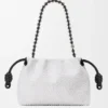 Medium Flamenco Purse met leeuwenkralen van canvas met kralen en kalfsleer