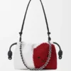 Medium Flamenco Purse met leeuwenkralen van canvas met kralen en kalfsleer