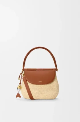 Medium Pescador-tas van raffia en kalfsleer
