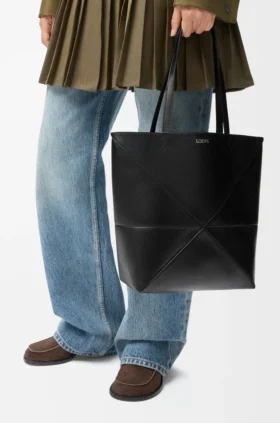 Medium Puzzle Fold Tote bag in glanzendes Kalfsleer