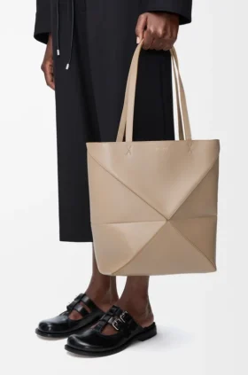 Medium Puzzle Fold Tote bag in glanzendes Kalfsleer