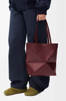 Medium Puzzle Fold Tote bag in glanzendes Kalfsleer