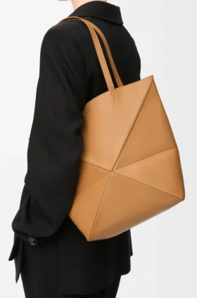 Medium Puzzle Fold Tote bag in glanzendes Kalfsleer