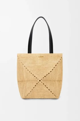 Medium Puzzle Fold Tote bag in raffia
