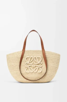 Middelgrote Eclipse-mand van raffia en kalfsleer