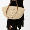 Middelgrote Eclipse-mand van raffia en kalfsleer