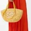Middelgrote Eclipse-mand van raffia en kalfsleer