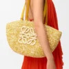 Middelgrote Eclipse-mand van raffia en kalfsleer