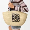 Middelgrote Eclipse-mand van raffia en kalfsleer