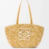 Middelgrote Eclipse-mand van raffia en kalfsleer