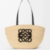 Middelgrote Eclipse-mand van raffia en kalfsleer