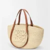 Middelgrote Eclipse-mand van raffia en kalfsleer