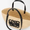 Middelgrote Eclipse-mand van raffia en kalfsleer