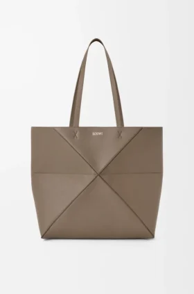 Middelgrote horizontale Puzzle Fold-tote bag van zacht generfd kalfsleer