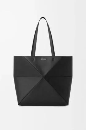 Middelgrote horizontale Puzzle Fold-tote bag van zacht generfd kalfsleer