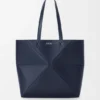 Middelgrote horizontale Puzzle Fold-tote bag van zacht generfd kalfsleer