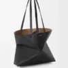 Middelgrote horizontale Puzzle Fold-tote bag van zacht generfd kalfsleer