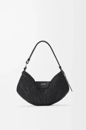 Middelgrote loewe Swing-tas van raffia en kalfsleer