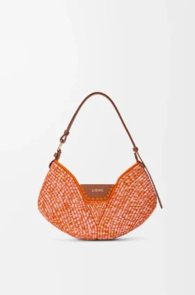 Middelgrote loewe Swing-tas van raffia en kalfsleer