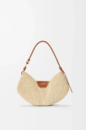 Middelgrote loewe Swing-tas van raffia en kalfsleer