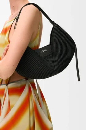 Middelgrote loewe Swing-tas van raffia en kalfsleer