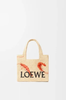 Mini Loewe Font Tote in raffia Mini Loewe Font Tote in raffia