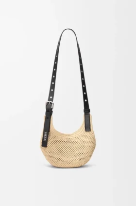 Mini Punch Hole Hobo van raffia en kalfsleer
