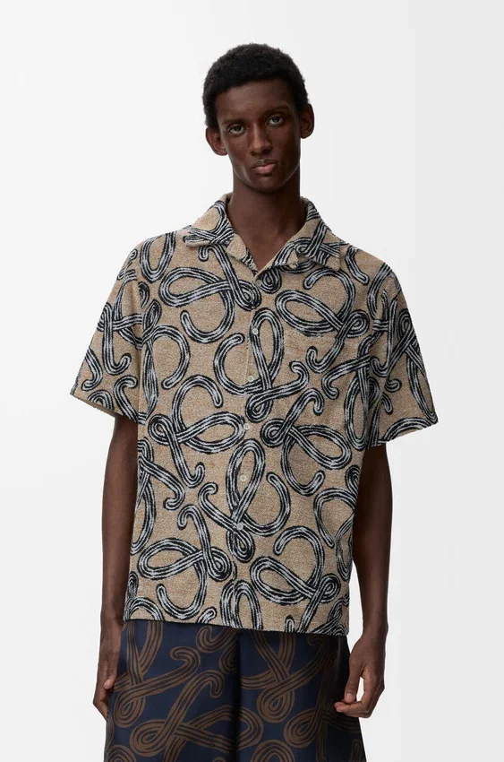Overhemd met korte mouwen van jacquard van badstofkatoen Overhemd met korte mouwen van jacquard van badstofkatoen