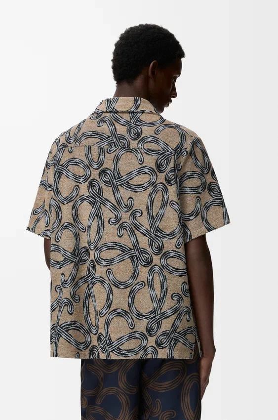 Overhemd met korte mouwen van jacquard van badstofkatoen Overhemd met korte mouwen van jacquard van badstofkatoen