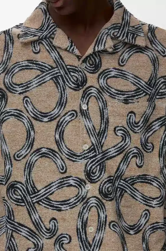 Overhemd met korte mouwen van jacquard van badstofkatoen Overhemd met korte mouwen van jacquard van badstofkatoen