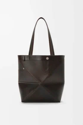 Panta Medium Puzzle Fold Tote bag in glanzendes Kalbsleder