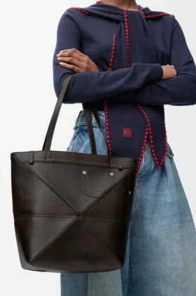 Panta Medium Puzzle Fold Tote bag in glanzendes Kalbsleder