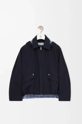 Parka met capuchon van katoen en zijde