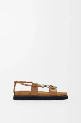 Pebble-kralen Fussbett-Sandal van nappa-lamsleer