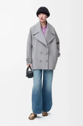 Pebble-peacoat van wol