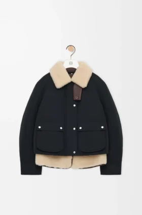 Pufferjas van een mix van shearling en katoen