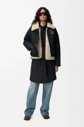 Pufferjas van een mix van shearling en katoen
